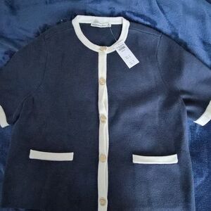 Abercrombie & Fitch Dark Blue and Cream Cardigan